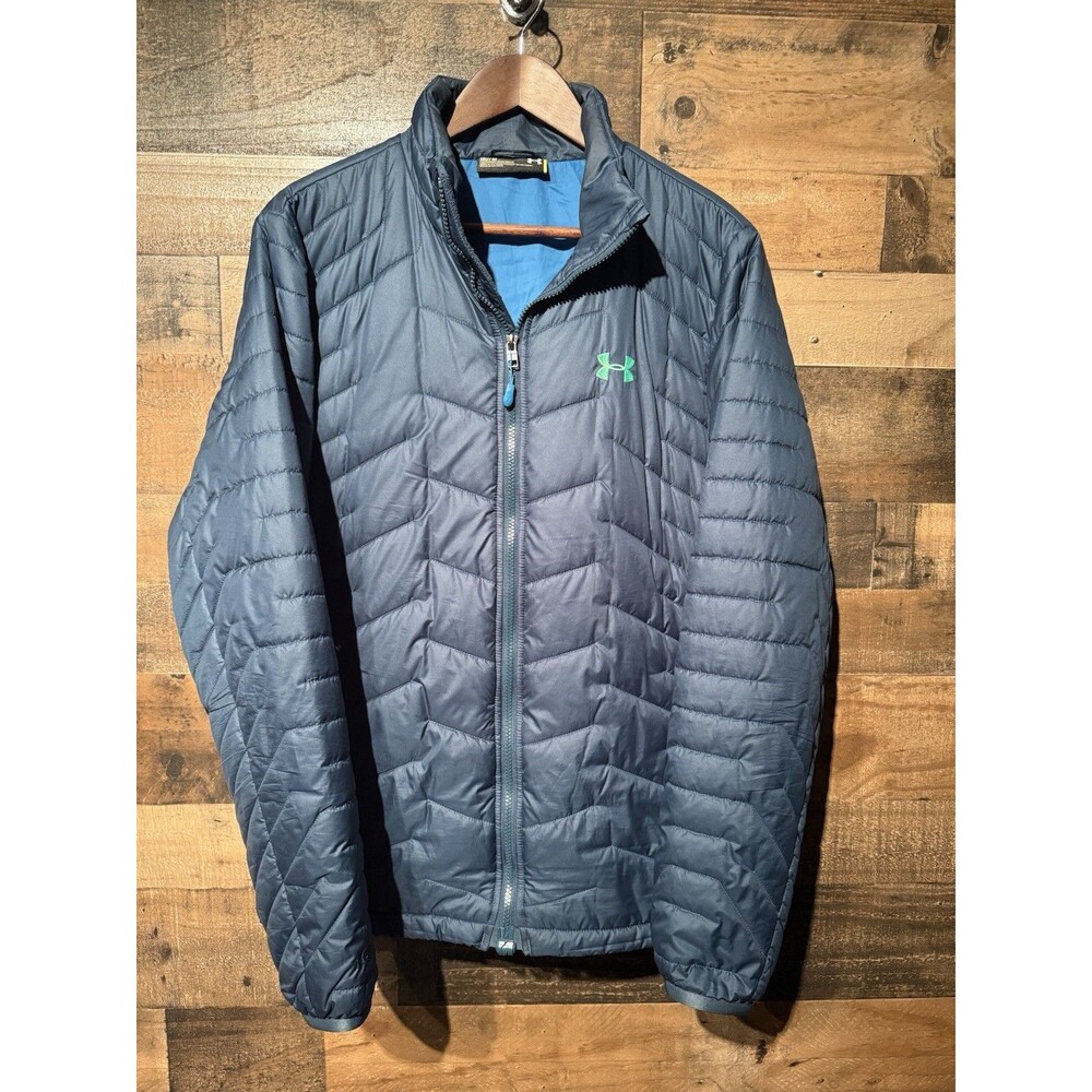 Under Armour Mens ColdGear Full Zip Teal Blue Jacket Puffer Sz M Ships Fast!!!!!